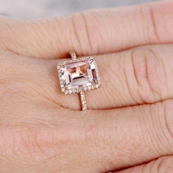 NEW 18K Rose Gold Morganite Halo Diamond Ring - Picture 2 of 4